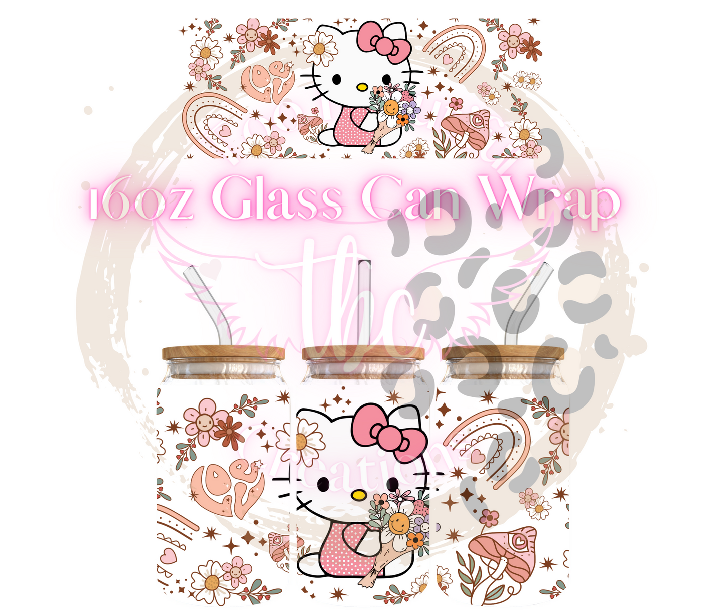 Boho Kitty Glass Can Sublimation Transfer