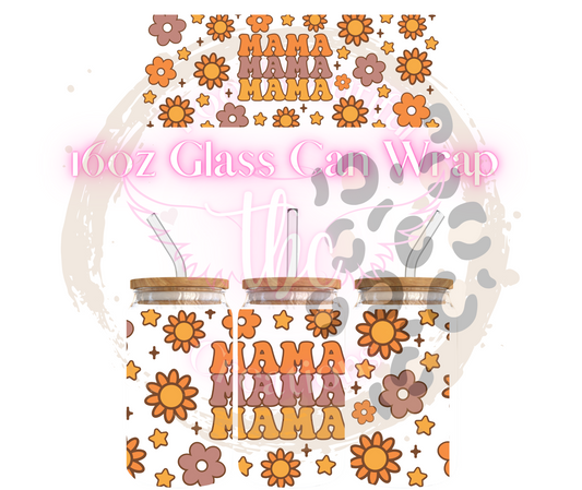 Retro Floral Mama Glass Can Sublimation Transfer