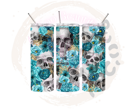 Teal Skulls Sublimation Tumbler Transfer