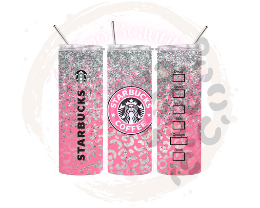 Pink Glitter Starbies Cheetah Sublimation Tumbler Transfer