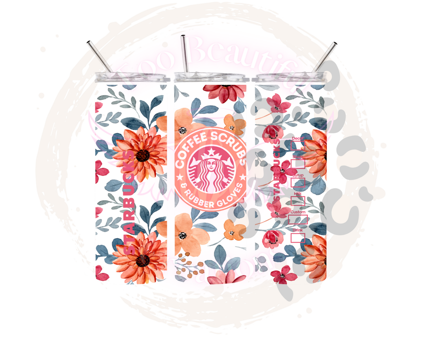 Peach Rubber Gloves Starbies Sublimation Tumbler Transfer