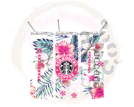 Pink Floral Starbies Sublimation Tumbler Transfer