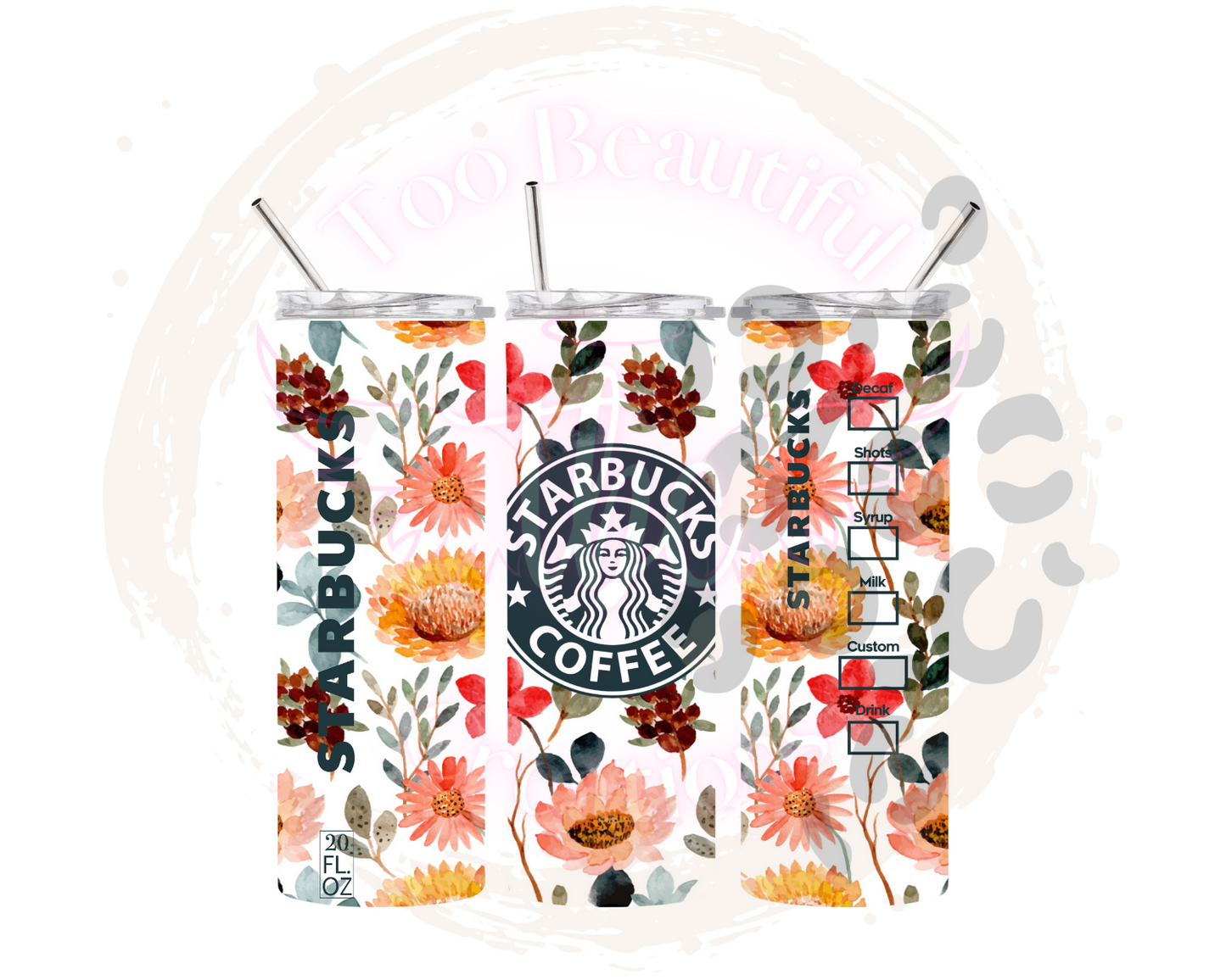 Forest Green Floral Starbies Sublimation Tumbler Transfer