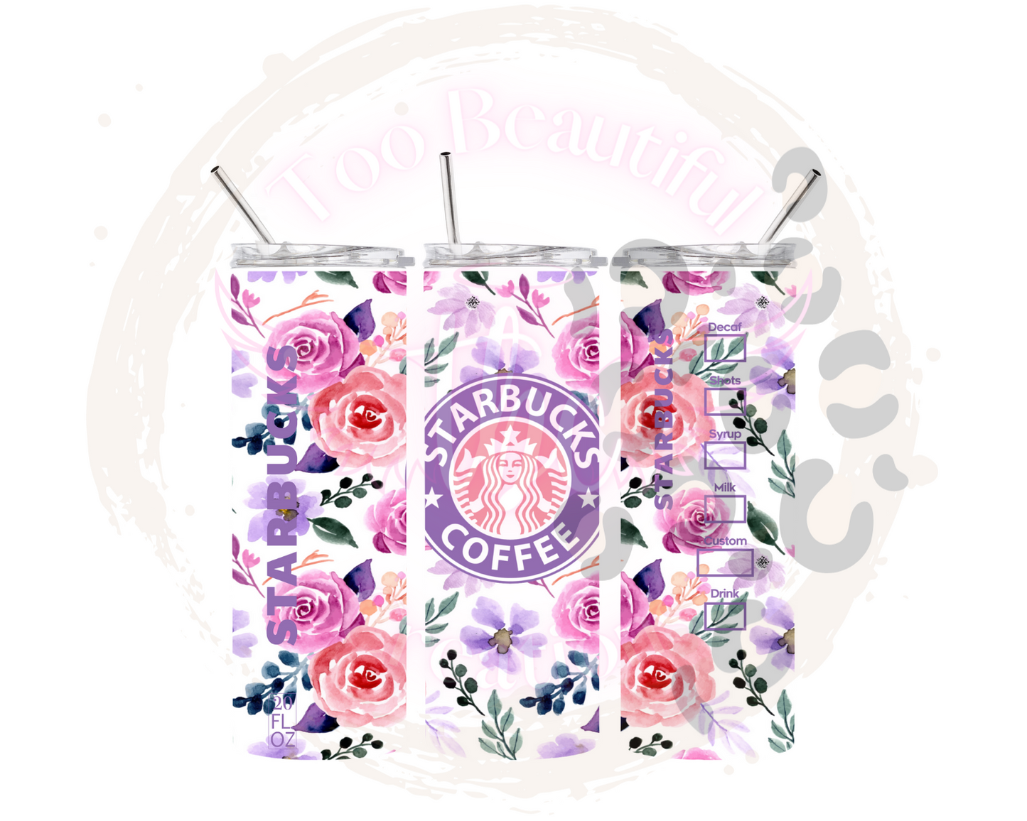 Pink/Purple Floral Starbies Sublimation Tumbler Transfer