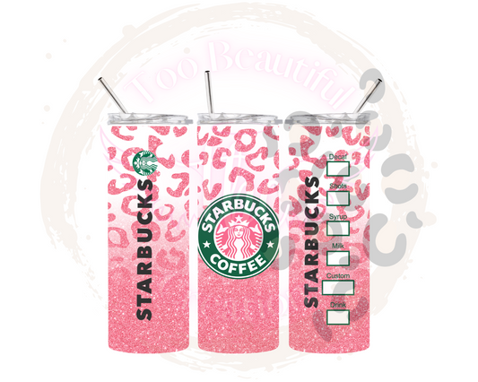 Glitter Pink Cheetah Starbies Sublimation Tumbler Transfer